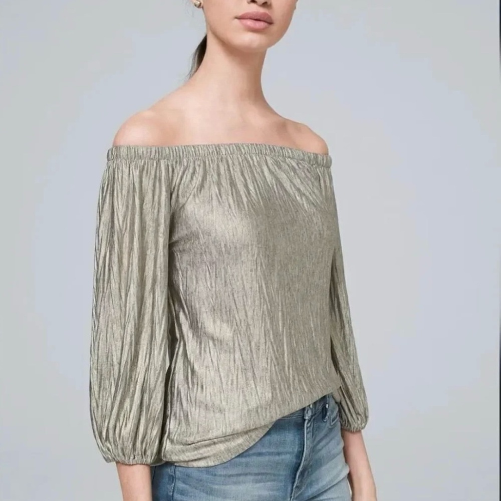 NWT WHBM Off the Shoulder Metallic Top Sz M